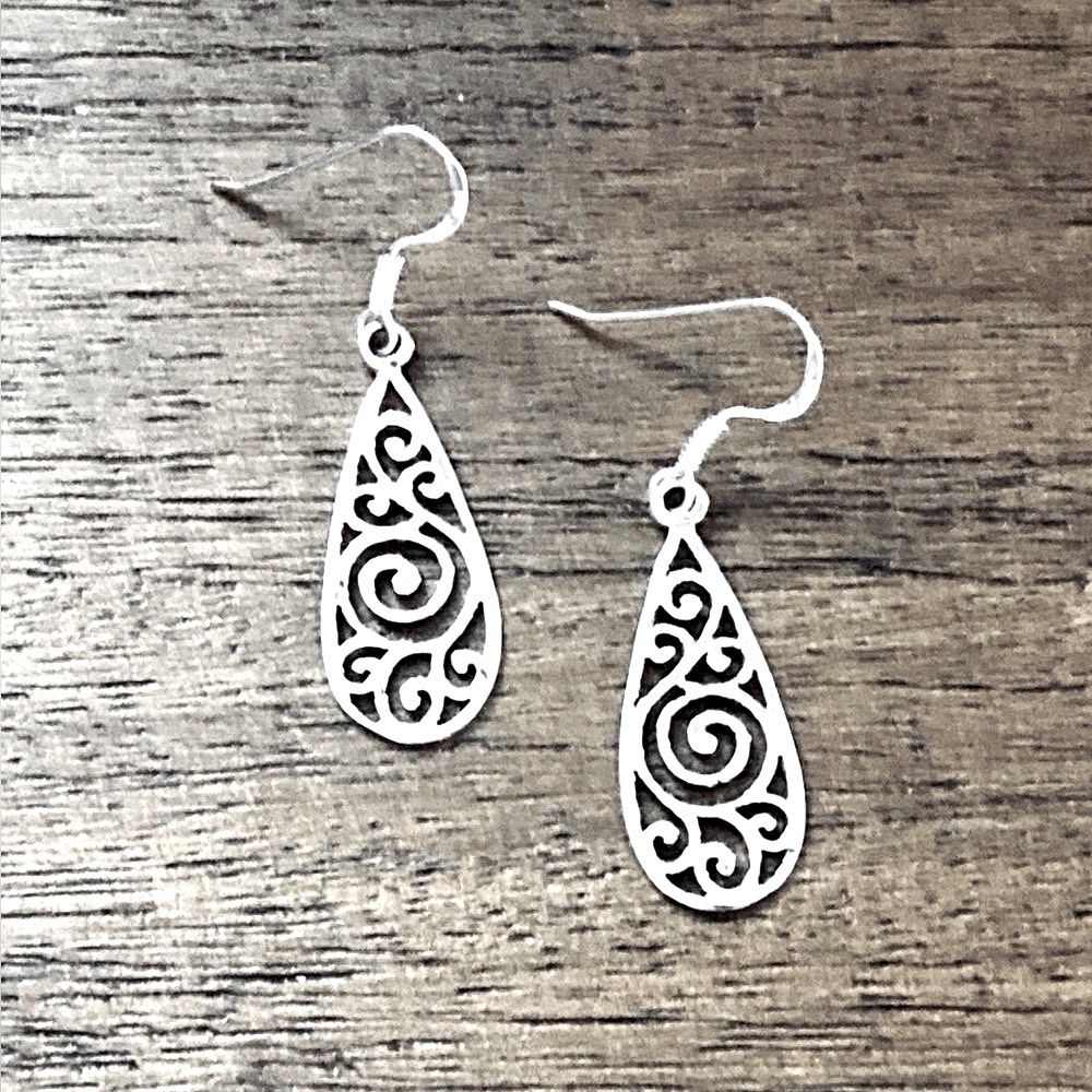 925 Sterling Silver Swirl Design Dangle Earrings! Hypoallergenic! NEW! - Picture 3 of 6